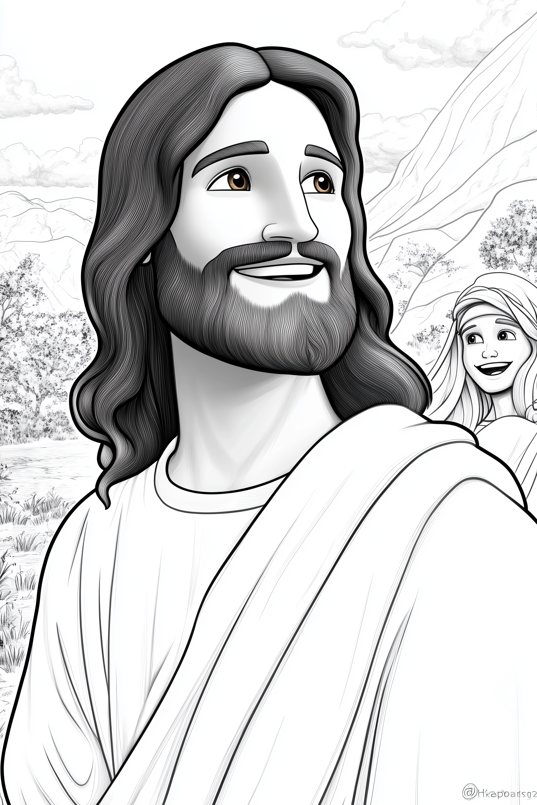 Jesus smiler, billede i malebog