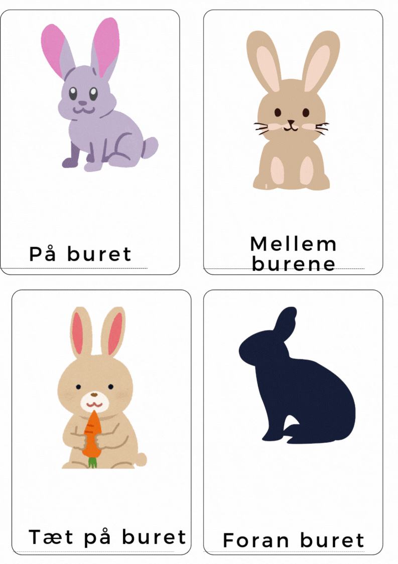 Stjerneløb om forholdsord. Hjælp hunden Tob med at finde de 8 kaniner