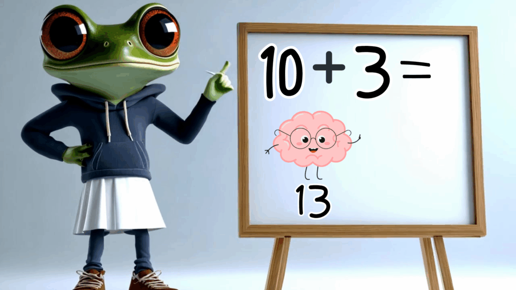 Lærer frø underviser i matematik. Matematik for indskolingen