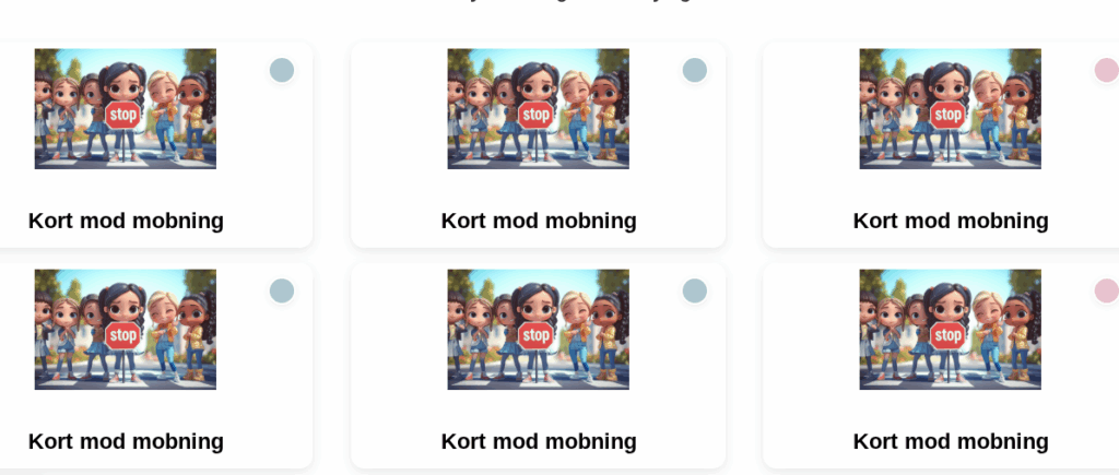 Vendespil mod mobning. Memory spil. Huskespil