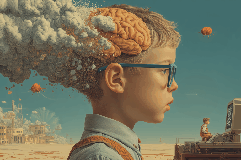 Kid using ChatGTP in a surrealistic image
