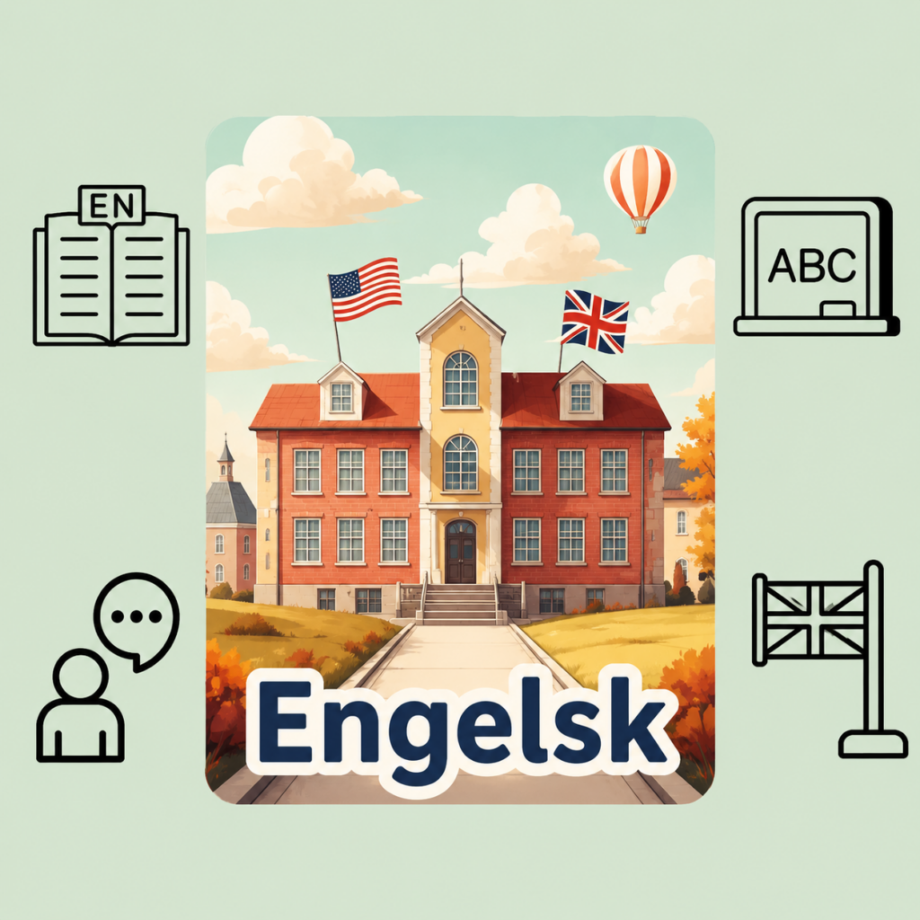 Billede til sang om at lære engelsk i indskolingen. Sangen "Engelsk" på skemaet" handler om glæden ved engelsk og er skrevet for at give sammenhold og motivation i engelskundervisningen