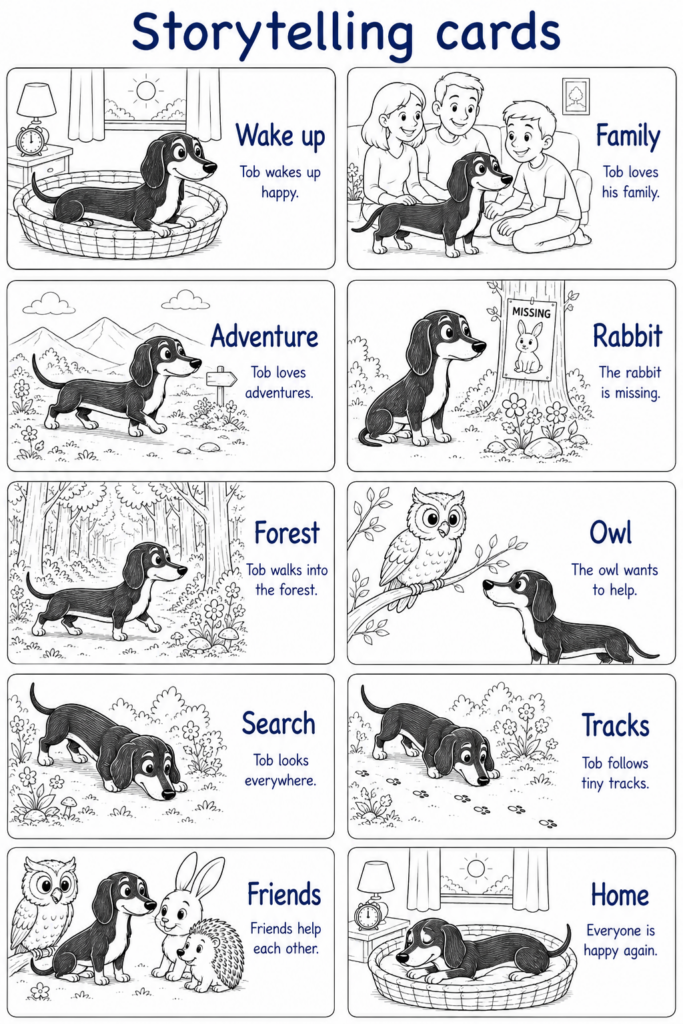 Tob the Dog. What Happens in the story? Can be used for ESL, SEL (native or foreign language English) for teachers and their learners.