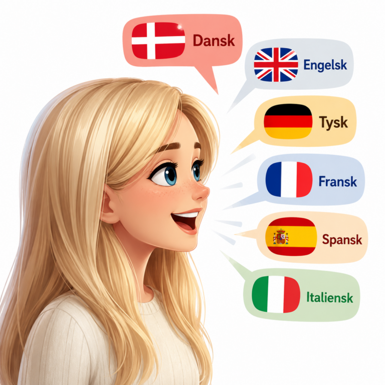 lær sprog. Her med et billede af et dansk flag og et engelsk flag mens der er mænd der taler sprog.